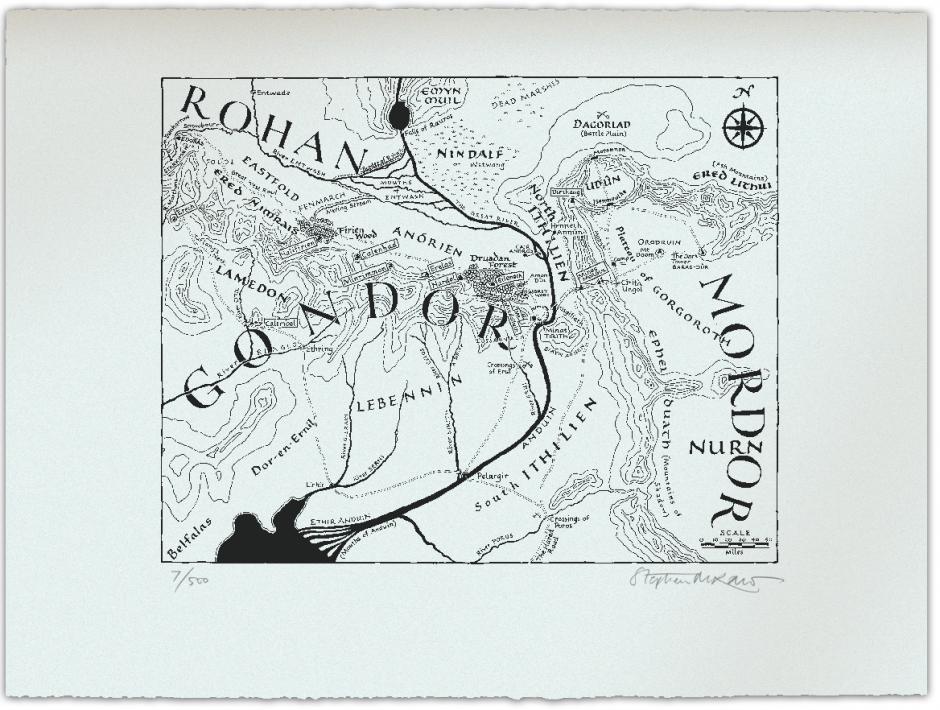 Unframed map of Gondor, Middle Earth